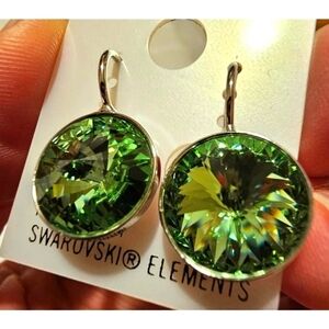 NEW! Swarovski Element Light Green Small earrings. Weddings. Party.Work.Leverbak
